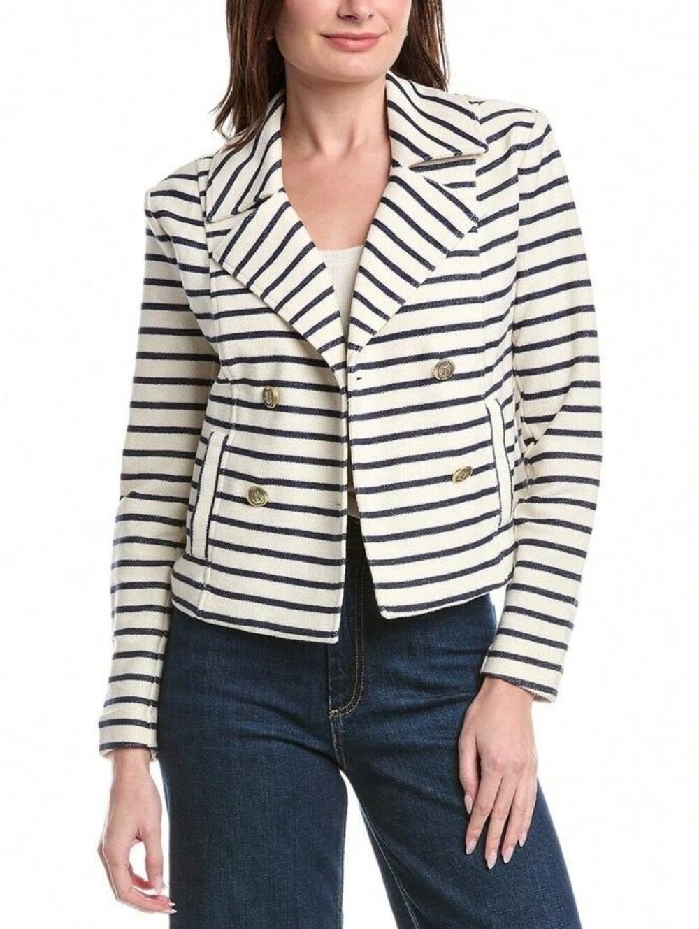 Cabi Even Keel navy and white jacket PTP: 20-21, L: 20